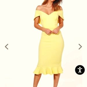 Boohoo US4 Yellow Mai Sweetheart Off Shoulder Midi Dress, Like New